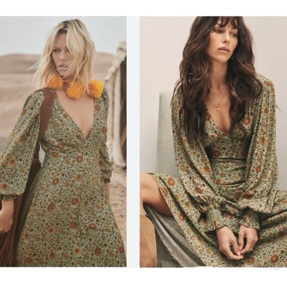 NWT! Spell x Free People "The Lady Untamed" Floral Gown in Matcha Med MSRP $289 - Picture 7 of 14